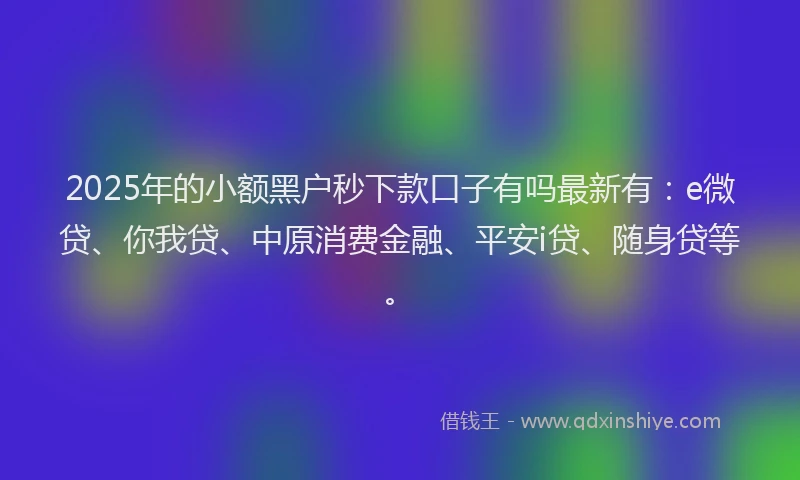 2025年的小额黑户秒下款口子有吗最新有：e微贷、你我贷、中原消费金融、平安i贷、随身贷等。