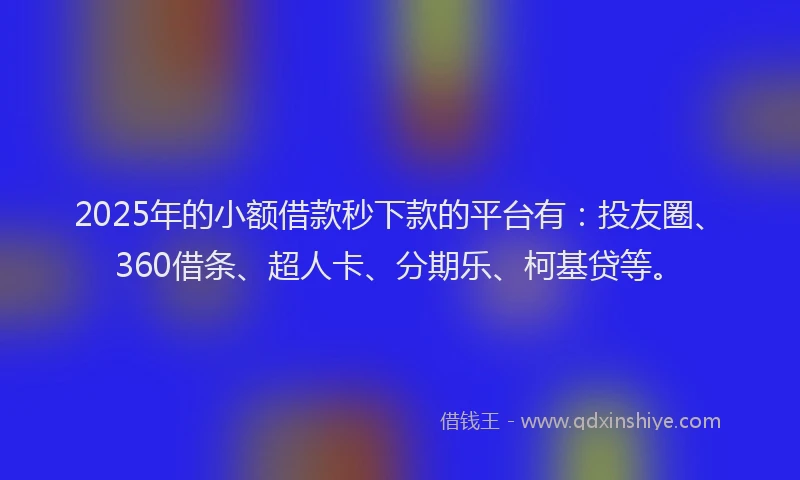 2025年的小额借款秒下款的平台有：投友圈、360借条、超人卡、分期乐、柯基贷等。