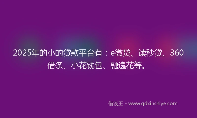 2025年的小的贷款平台有：e微贷、读秒贷、360借条、小花钱包、融逸花等。