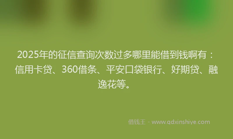 2025年的征信查询次数过多哪里能借到钱啊有：信用卡贷、360借条、平安口袋银行、好期贷、融逸花等。
