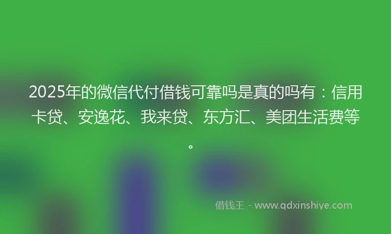 2025年的微信代付借钱可靠吗是真的吗有：信用卡贷、安逸花、我来贷、东方汇、美团生活费等。