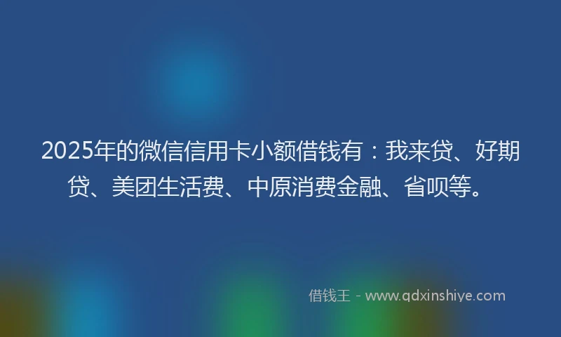 2025年的微信信用卡小额借钱有：我来贷、好期贷、美团生活费、中原消费金融、省呗等。