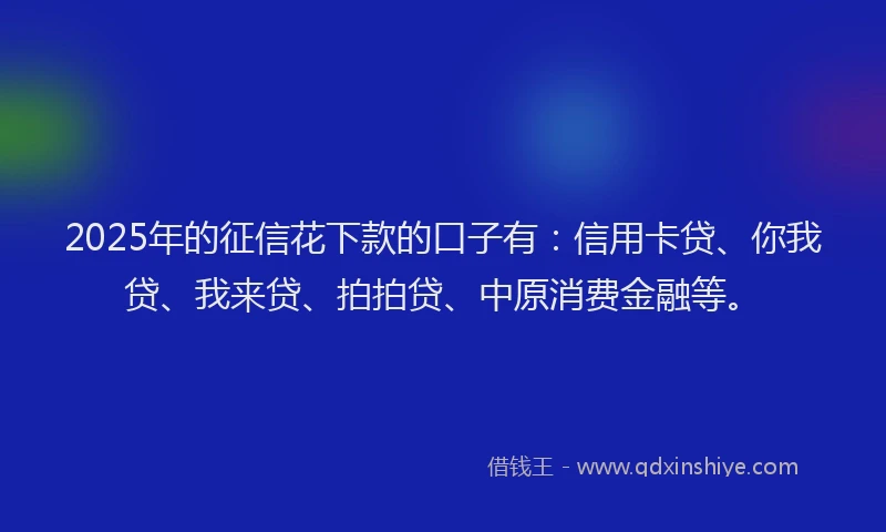 2025年的征信花下款的口子有：信用卡贷、你我贷、我来贷、拍拍贷、中原消费金融等。