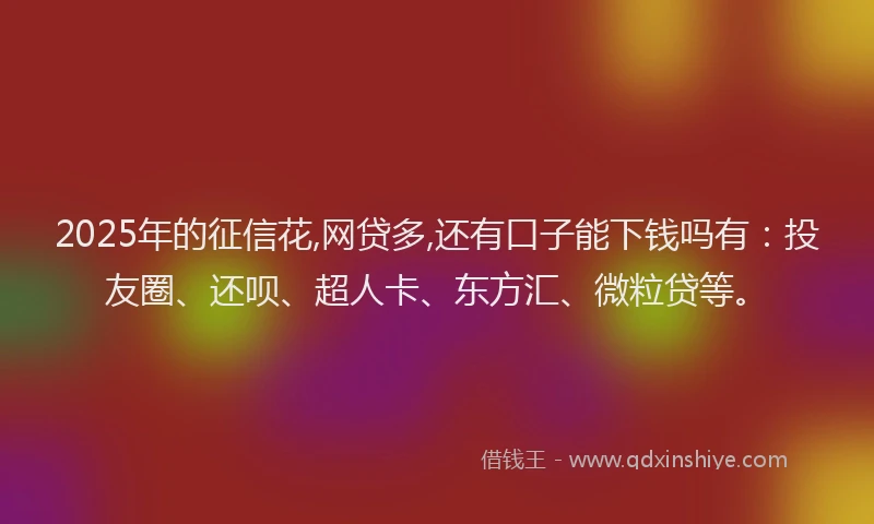 2025年的征信花,网贷多,还有口子能下钱吗有：投友圈、还呗、超人卡、东方汇、微粒贷等。
