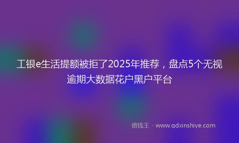 工银e生活提额被拒了2025年推荐，盘点5个无视逾期大数据花户黑户平台
