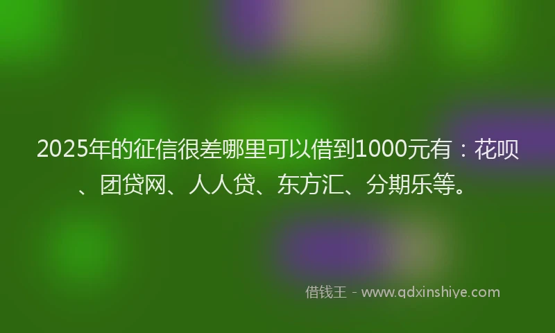 2025年的征信很差哪里可以借到1000元有：花呗、团贷网、人人贷、东方汇、分期乐等。