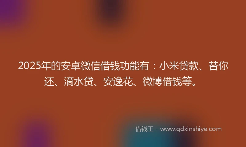 2025年的安卓微信借钱功能有：小米贷款、替你还、滴水贷、安逸花、微博借钱等。