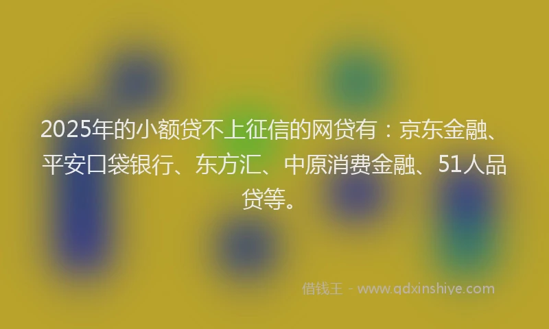 2025年的小额贷不上征信的网贷有：京东金融、平安口袋银行、东方汇、中原消费金融、51人品贷等。