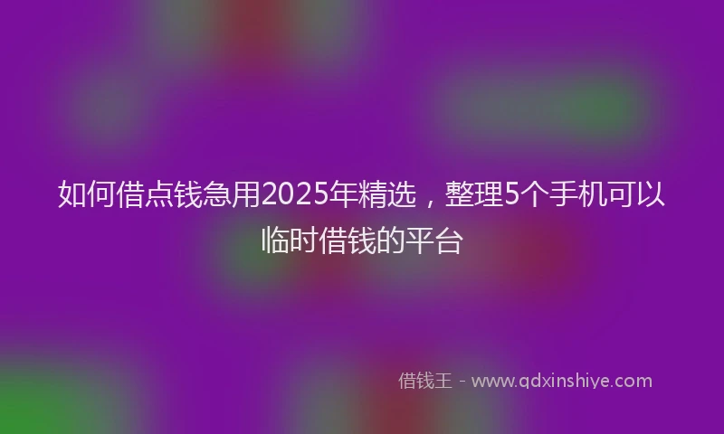 如何借点钱急用2025年精选，整理5个手机可以临时借钱的平台