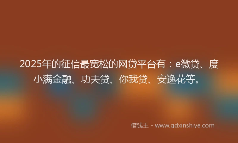 2025年的征信最宽松的网贷平台有：e微贷、度小满金融、功夫贷、你我贷、安逸花等。