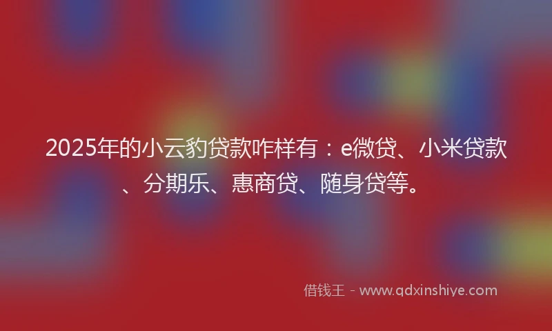 2025年的小云豹贷款咋样有：e微贷、小米贷款、分期乐、惠商贷、随身贷等。