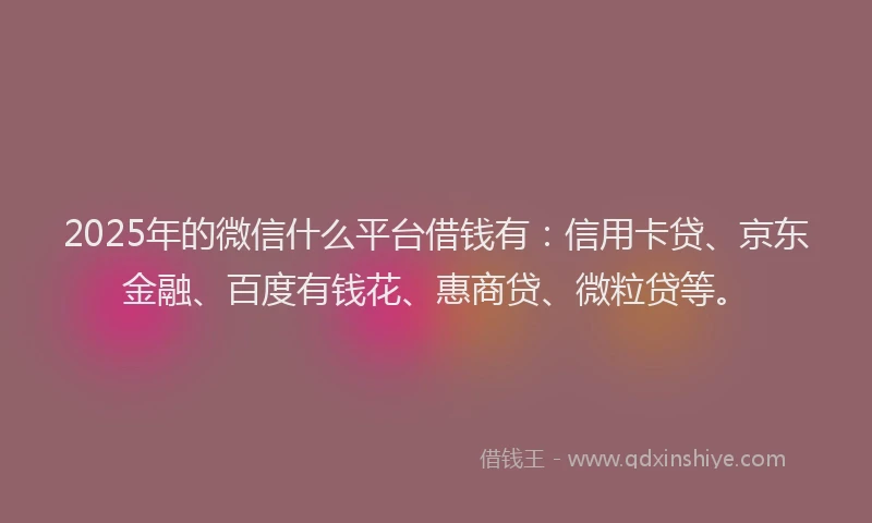 2025年的微信什么平台借钱有：信用卡贷、京东金融、百度有钱花、惠商贷、微粒贷等。