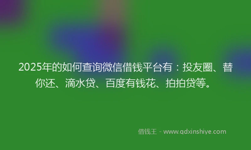 2025年的如何查询微信借钱平台有：投友圈、替你还、滴水贷、百度有钱花、拍拍贷等。