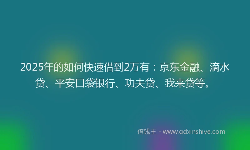 2025年的如何快速借到2万有：京东金融、滴水贷、平安口袋银行、功夫贷、我来贷等。