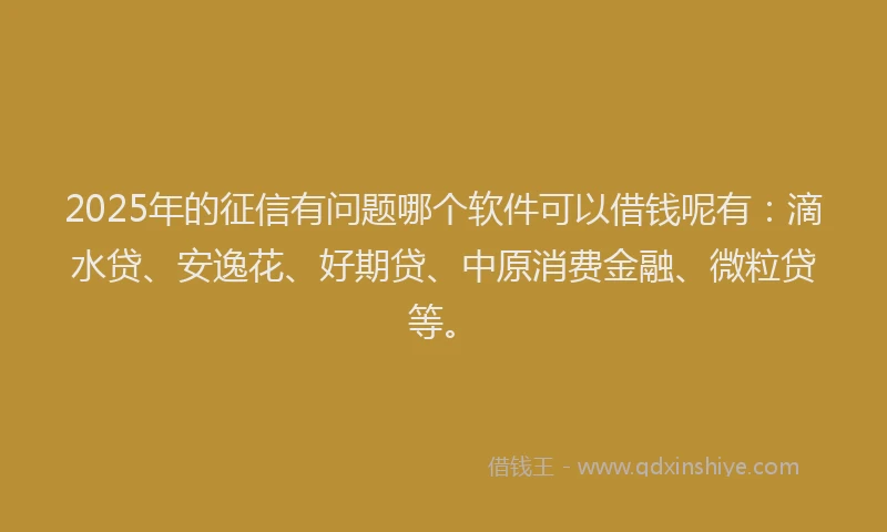 2025年的征信有问题哪个软件可以借钱呢有：滴水贷、安逸花、好期贷、中原消费金融、微粒贷等。
