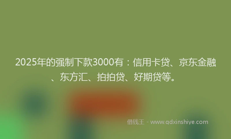 2025年的强制下款3000有：信用卡贷、京东金融、东方汇、拍拍贷、好期贷等。