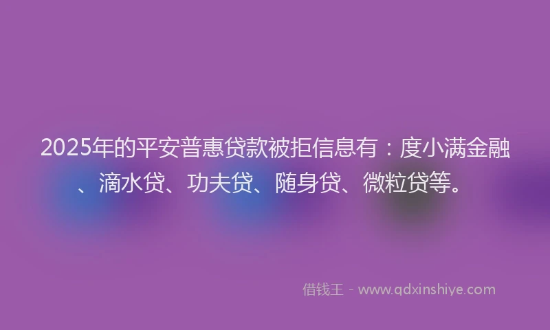 2025年的平安普惠贷款被拒信息有：度小满金融、滴水贷、功夫贷、随身贷、微粒贷等。