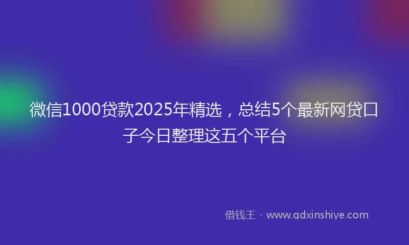 微信1000贷款2025年精选，总结5个最新网贷口子今日整理这五个平台