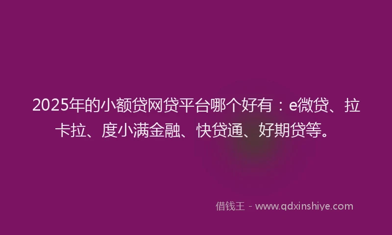 2025年的小额贷网贷平台哪个好有：e微贷、拉卡拉、度小满金融、快贷通、好期贷等。
