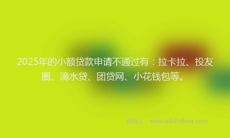 2025年的小额贷款申请不通过有：拉卡拉、投友圈、滴水贷、团贷网、小花钱包等。
