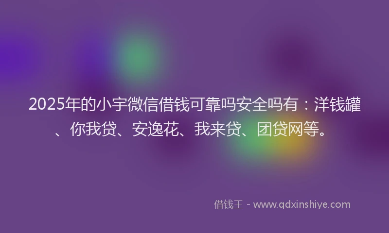 2025年的小宇微信借钱可靠吗安全吗有：洋钱罐、你我贷、安逸花、我来贷、团贷网等。