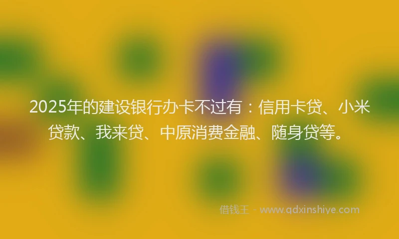2025年的建设银行办卡不过有：信用卡贷、小米贷款、我来贷、中原消费金融、随身贷等。