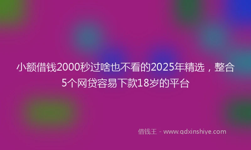 小额借钱2000秒过啥也不看的2025年精选，整合5个网贷容易下款18岁的平台