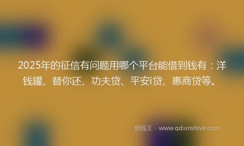 2025年的征信有问题用哪个平台能借到钱有：洋钱罐、替你还、功夫贷、平安i贷、惠商贷等。