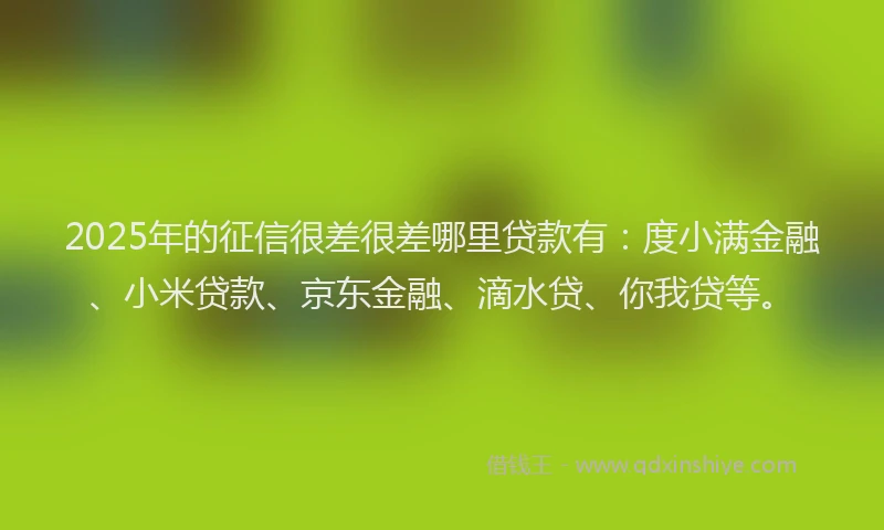2025年的征信很差很差哪里贷款有：度小满金融、小米贷款、京东金融、滴水贷、你我贷等。