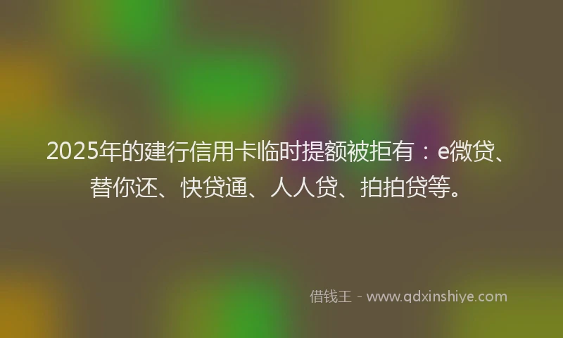 2025年的建行信用卡临时提额被拒有：e微贷、替你还、快贷通、人人贷、拍拍贷等。