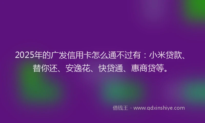 2025年的广发信用卡怎么通不过有：小米贷款、替你还、安逸花、快贷通、惠商贷等。