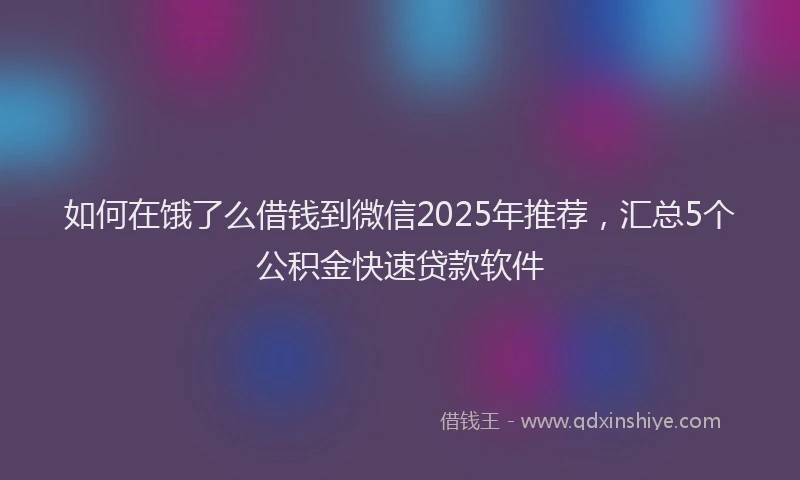 如何在饿了么借钱到微信2025年推荐，汇总5个公积金快速贷款软件