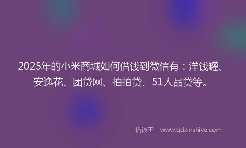 2025年的小米商城如何借钱到微信有：洋钱罐、安逸花、团贷网、拍拍贷、51人品贷等。