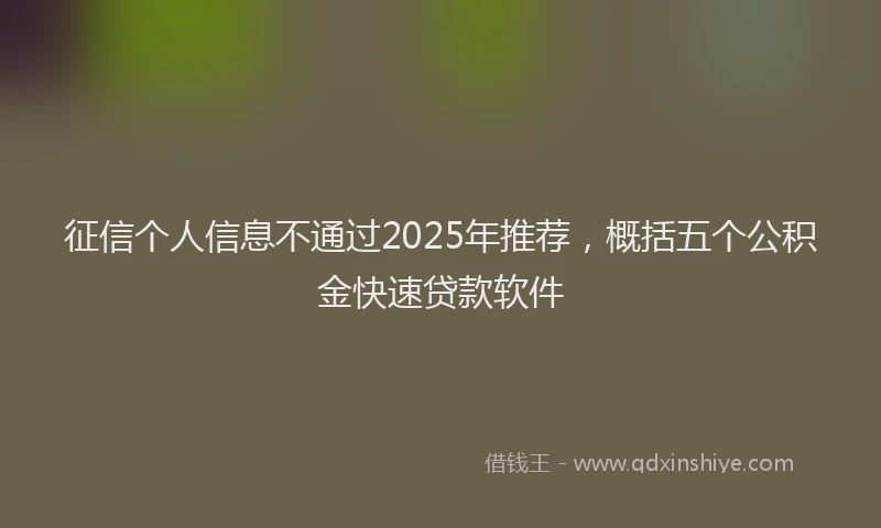 征信个人信息不通过2025年推荐，概括五个公积金快速贷款软件