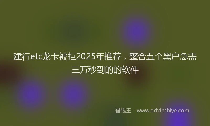 建行etc龙卡被拒2025年推荐，整合五个黑户急需三万秒到的的软件