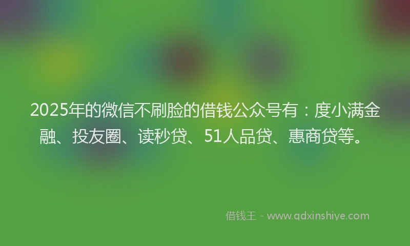 2025年的微信不刷脸的借钱公众号有：度小满金融、投友圈、读秒贷、51人品贷、惠商贷等。