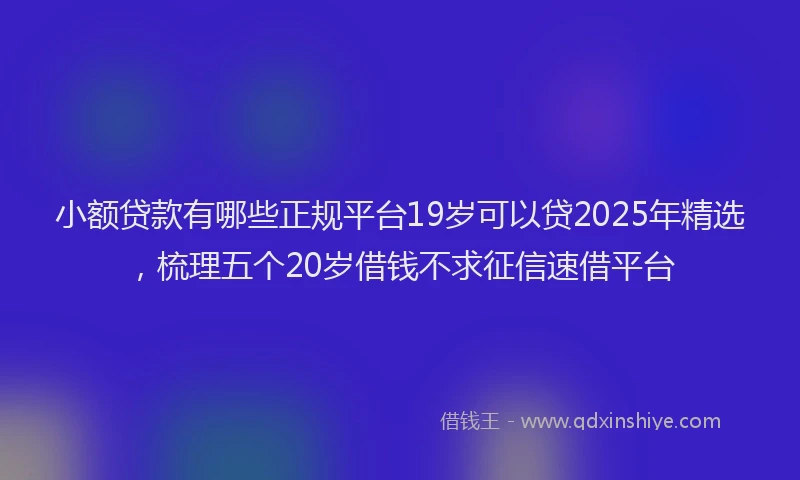 小额贷款有哪些正规平台19岁可以贷2025年精选，梳理五个20岁借钱不求征信速借平台