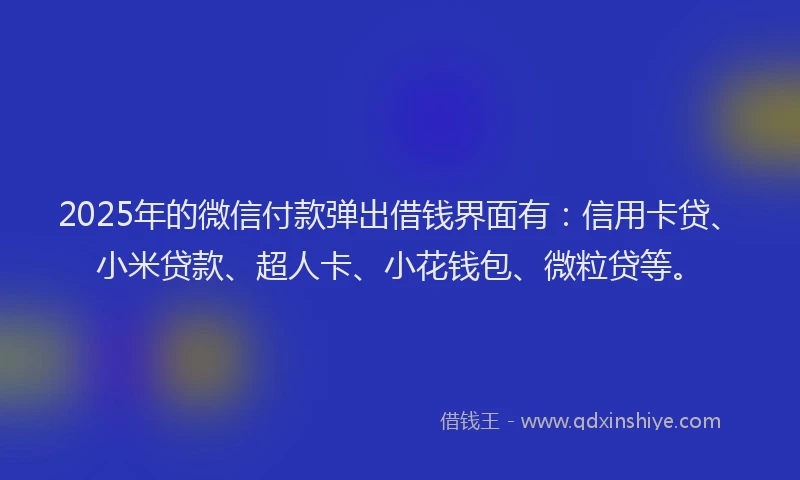 2025年的微信付款弹出借钱界面有：信用卡贷、小米贷款、超人卡、小花钱包、微粒贷等。