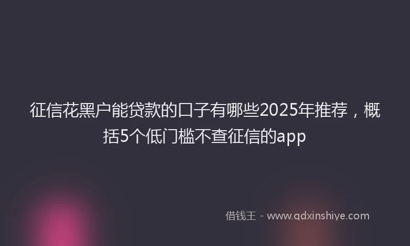 征信花黑户能贷款的口子有哪些2025年推荐，概括5个低门槛不查征信的app