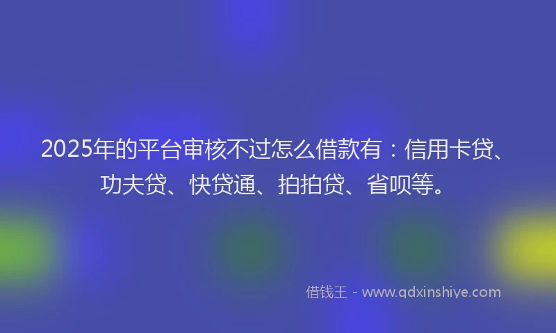 2025年的平台审核不过怎么借款有：信用卡贷、功夫贷、快贷通、拍拍贷、省呗等。