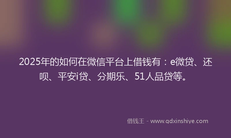 2025年的如何在微信平台上借钱有：e微贷、还呗、平安i贷、分期乐、51人品贷等。