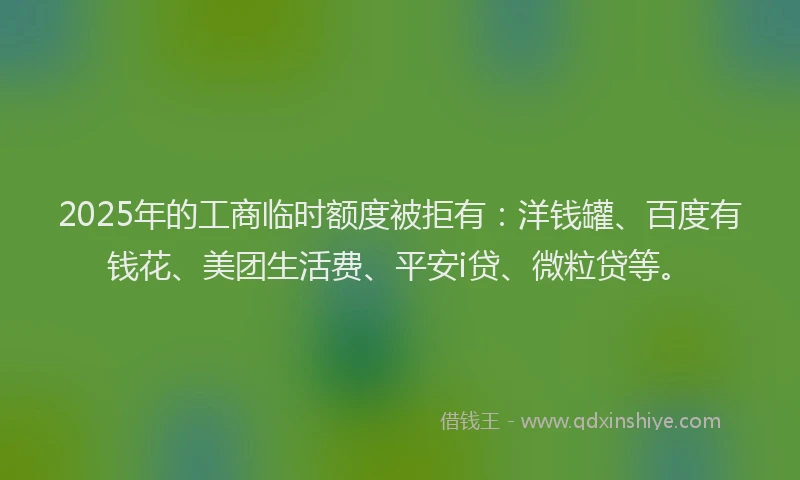 2025年的工商临时额度被拒有：洋钱罐、百度有钱花、美团生活费、平安i贷、微粒贷等。