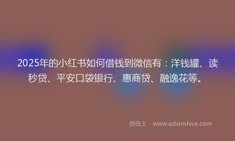 2025年的小红书如何借钱到微信有：洋钱罐、读秒贷、平安口袋银行、惠商贷、融逸花等。