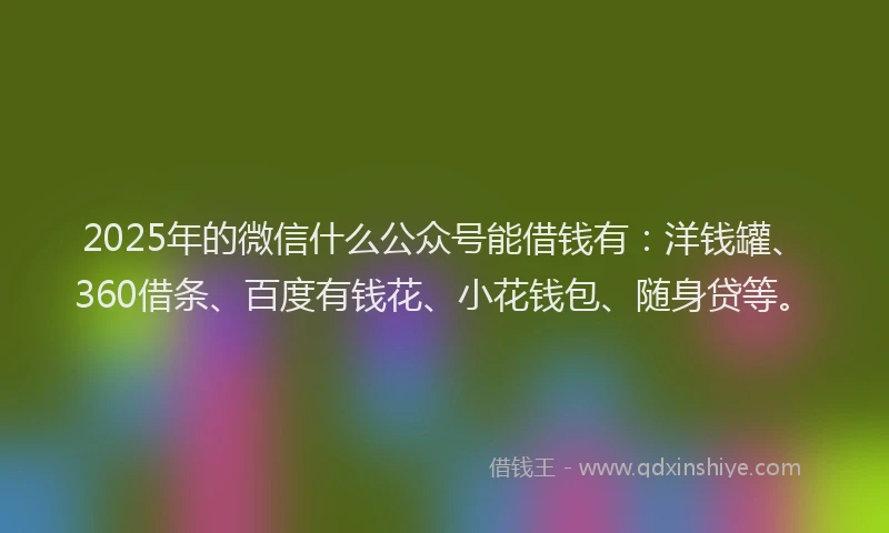 2025年的微信什么公众号能借钱有：洋钱罐、360借条、百度有钱花、小花钱包、随身贷等。
