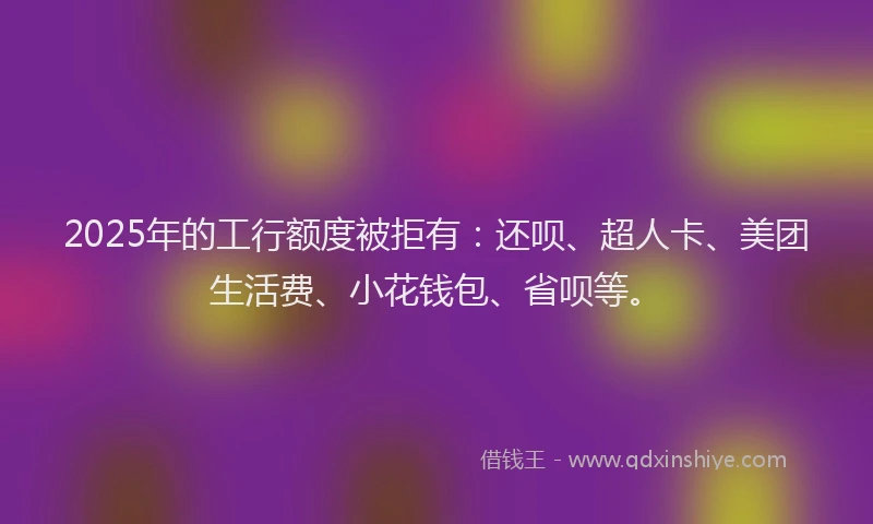 2025年的工行额度被拒有：还呗、超人卡、美团生活费、小花钱包、省呗等。
