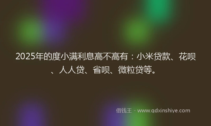 2025年的度小满利息高不高有：小米贷款、花呗、人人贷、省呗、微粒贷等。