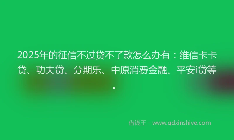 2025年的征信不过贷不了款怎么办有：维信卡卡贷、功夫贷、分期乐、中原消费金融、平安i贷等。