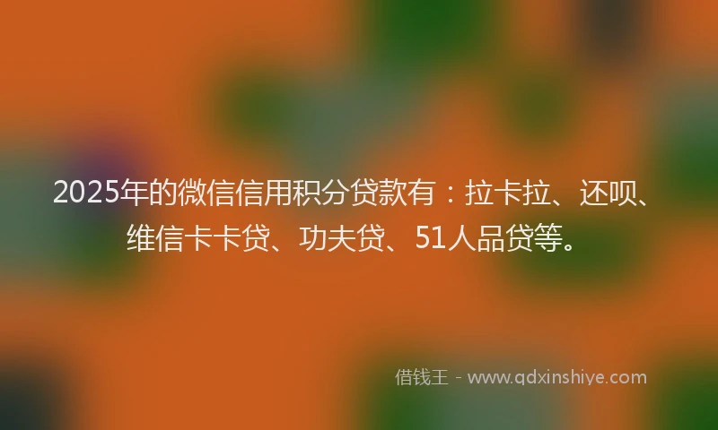 2025年的微信信用积分贷款有：拉卡拉、还呗、维信卡卡贷、功夫贷、51人品贷等。