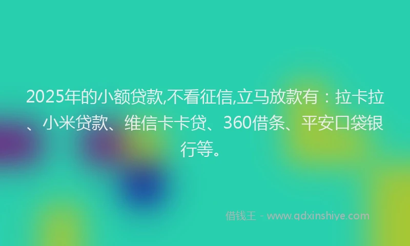 2025年的小额贷款,不看征信,立马放款有：拉卡拉、小米贷款、维信卡卡贷、360借条、平安口袋银行等。