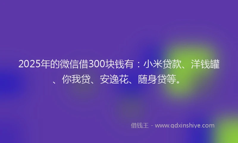 2025年的微信借300块钱有：小米贷款、洋钱罐、你我贷、安逸花、随身贷等。